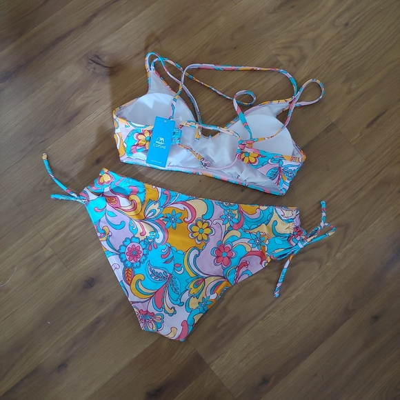 NWT Cupshe Floral Paisley Strappy Two Piece Low Rise Bikini Swimsuit Bathing L - Picture 5 of 14